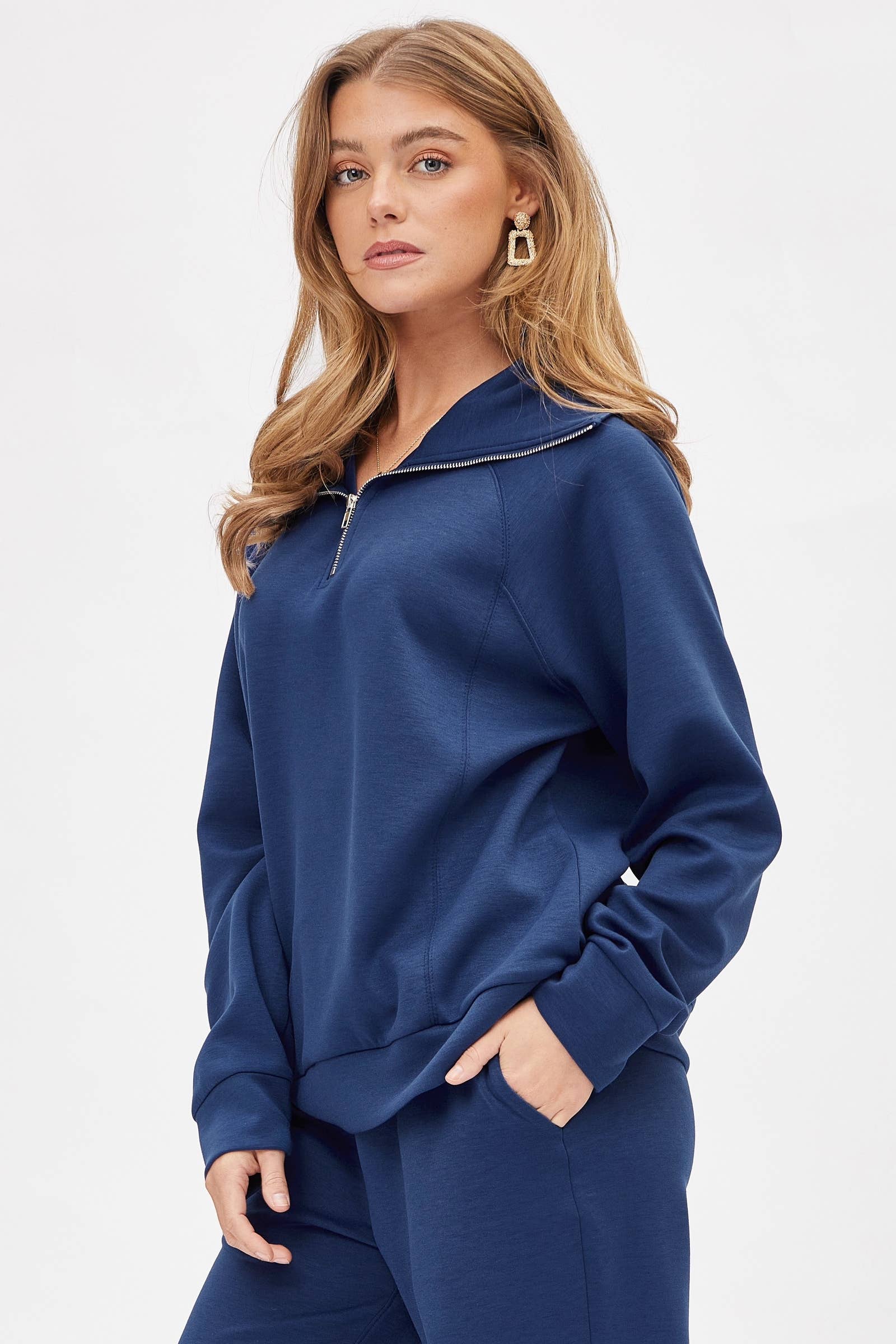 マルボン × wheelsup コラボスウェットネイビー R Logo Women's Quarter Zip - Michigan Navy