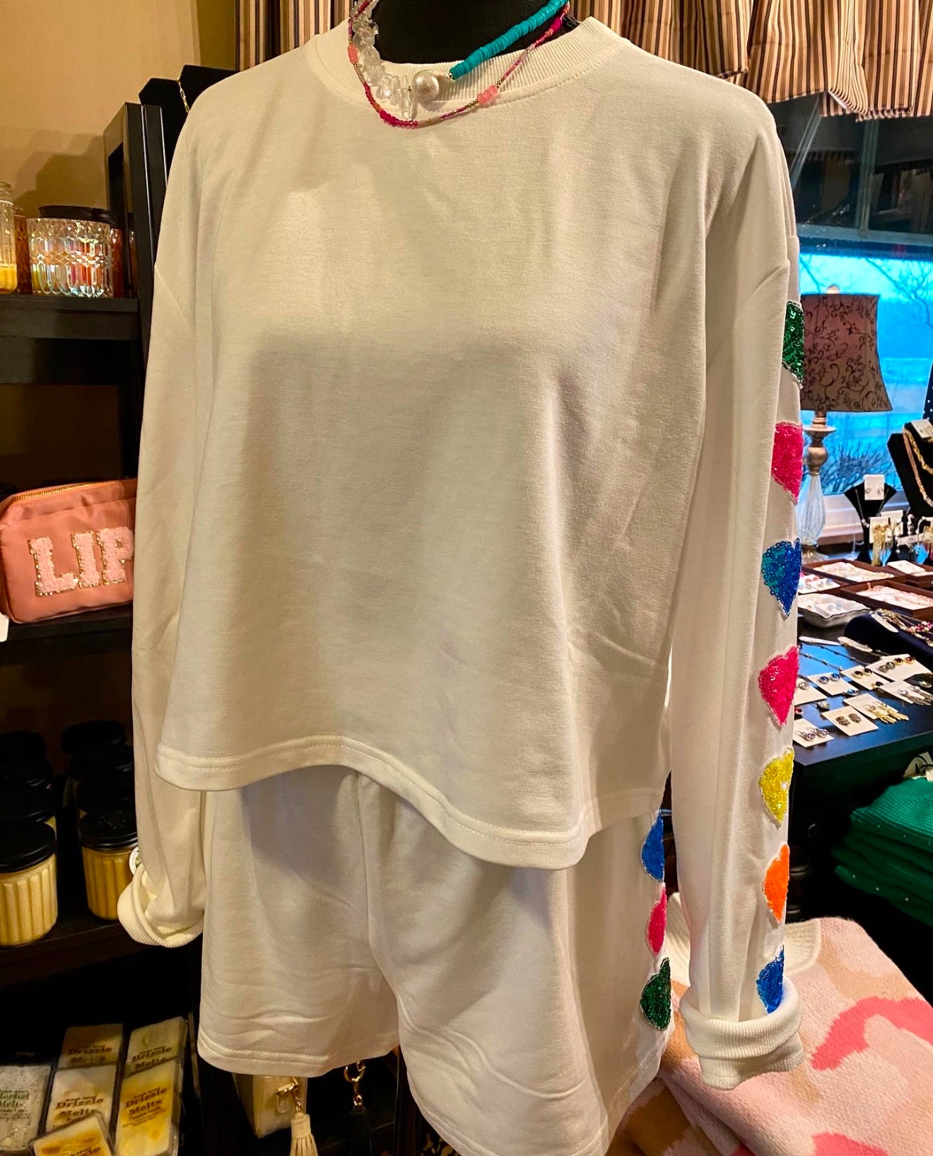 Heart Patch Sweatshirt/Shorts Set