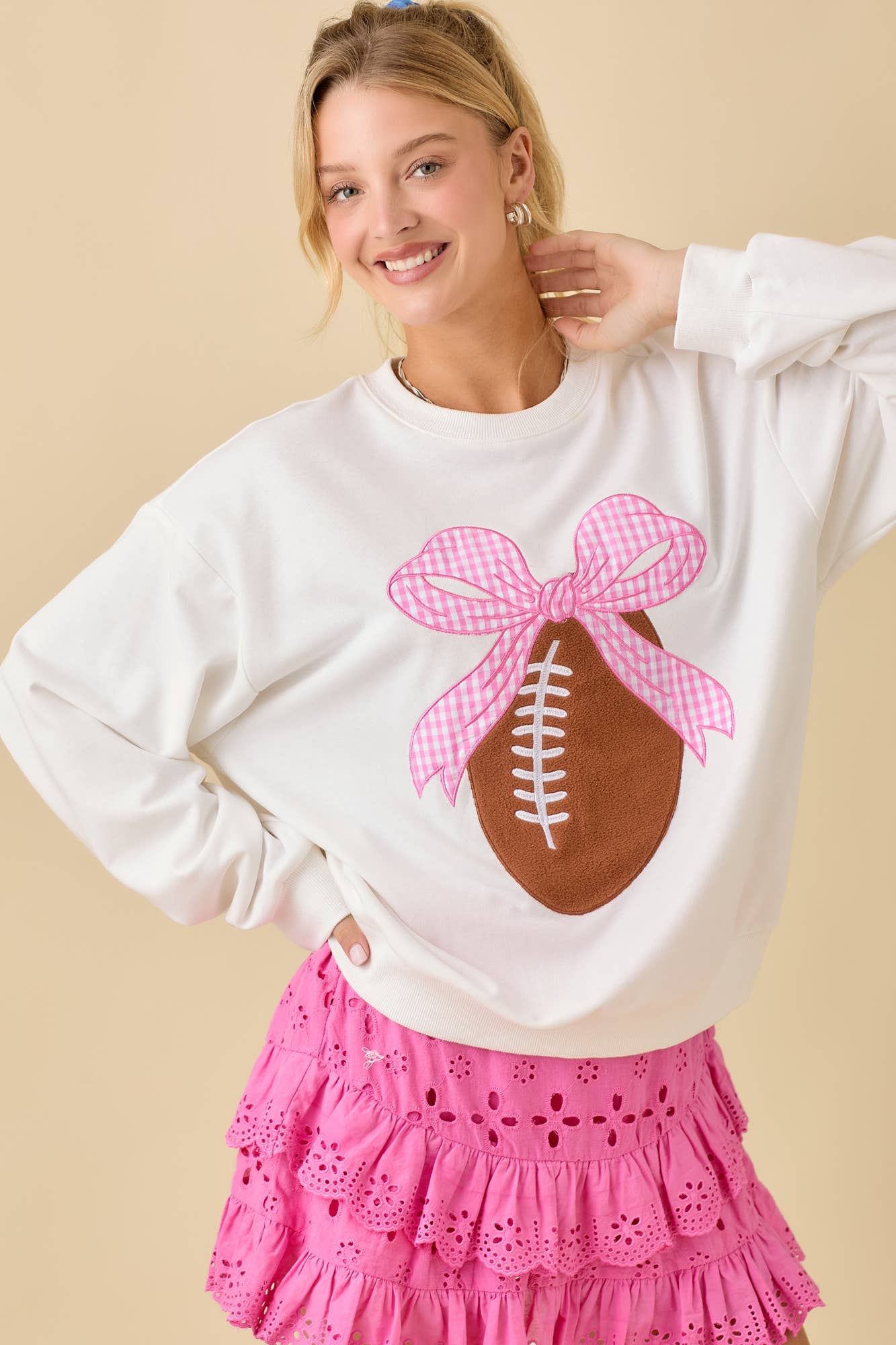 Ribbon Bow Football Patchwork Sweatshirt