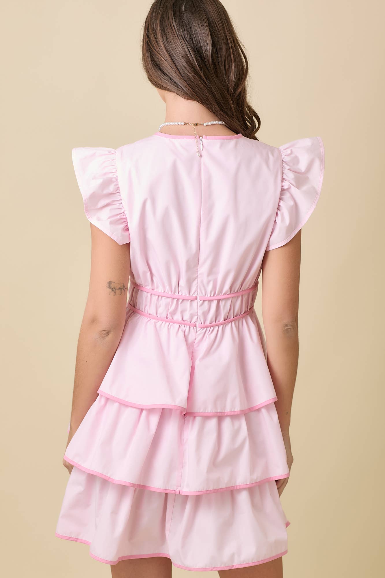 Deep V-neck Ruffle Tier Mini Dress