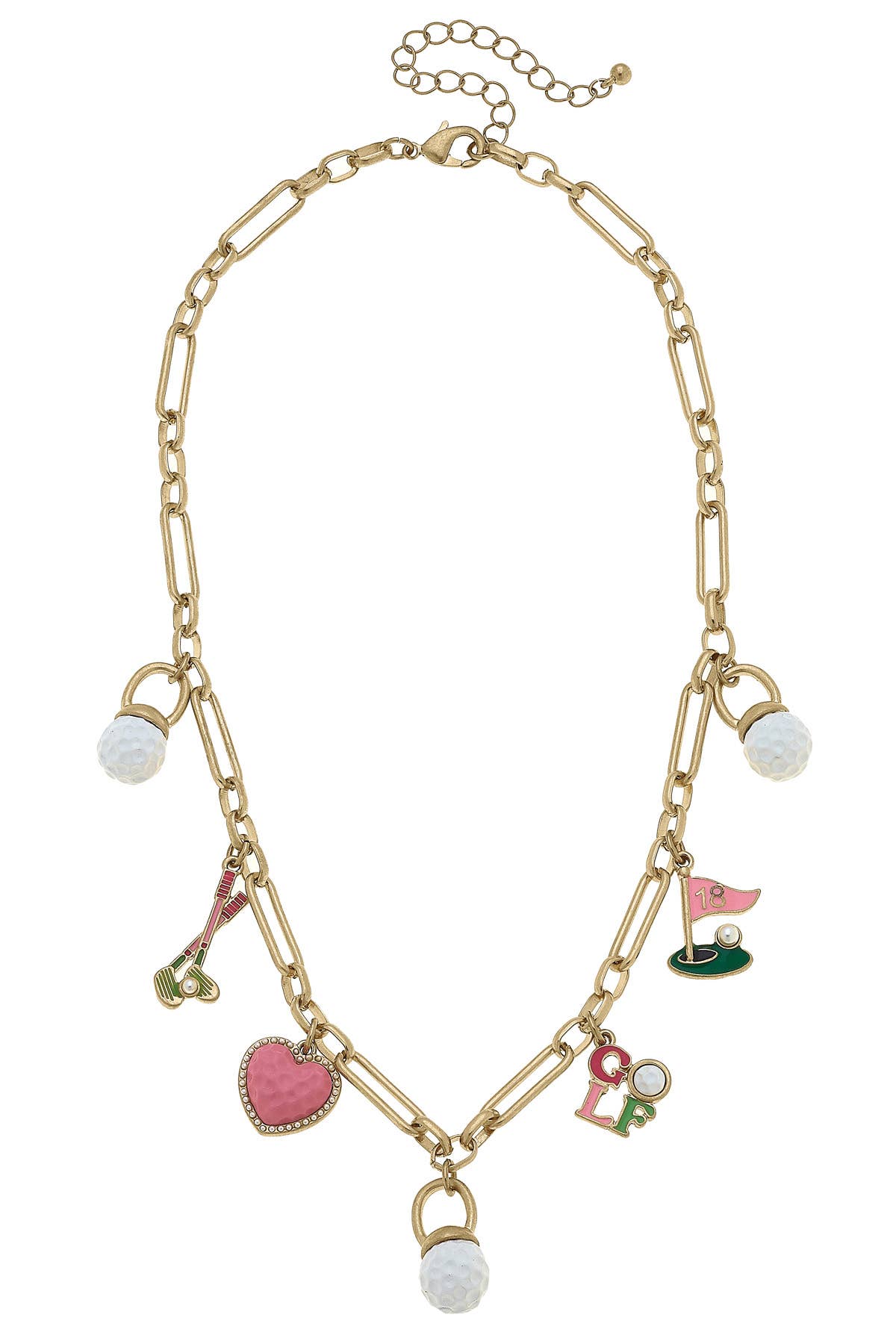 Driving Range Charm Necklace in Shiny Gold