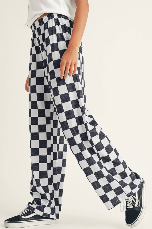 Checked Print High Waist Pants