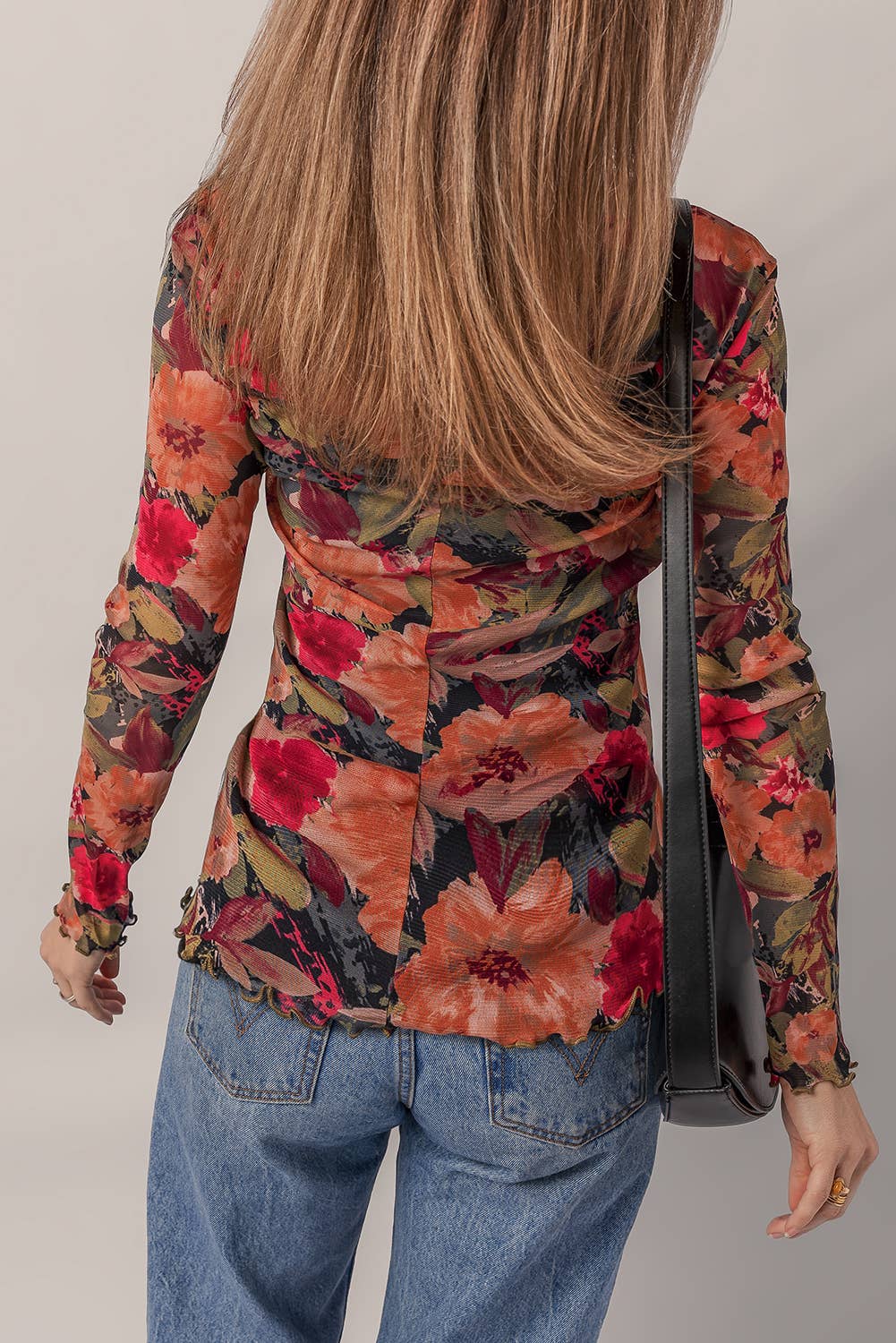 Floral Print Mesh Top
