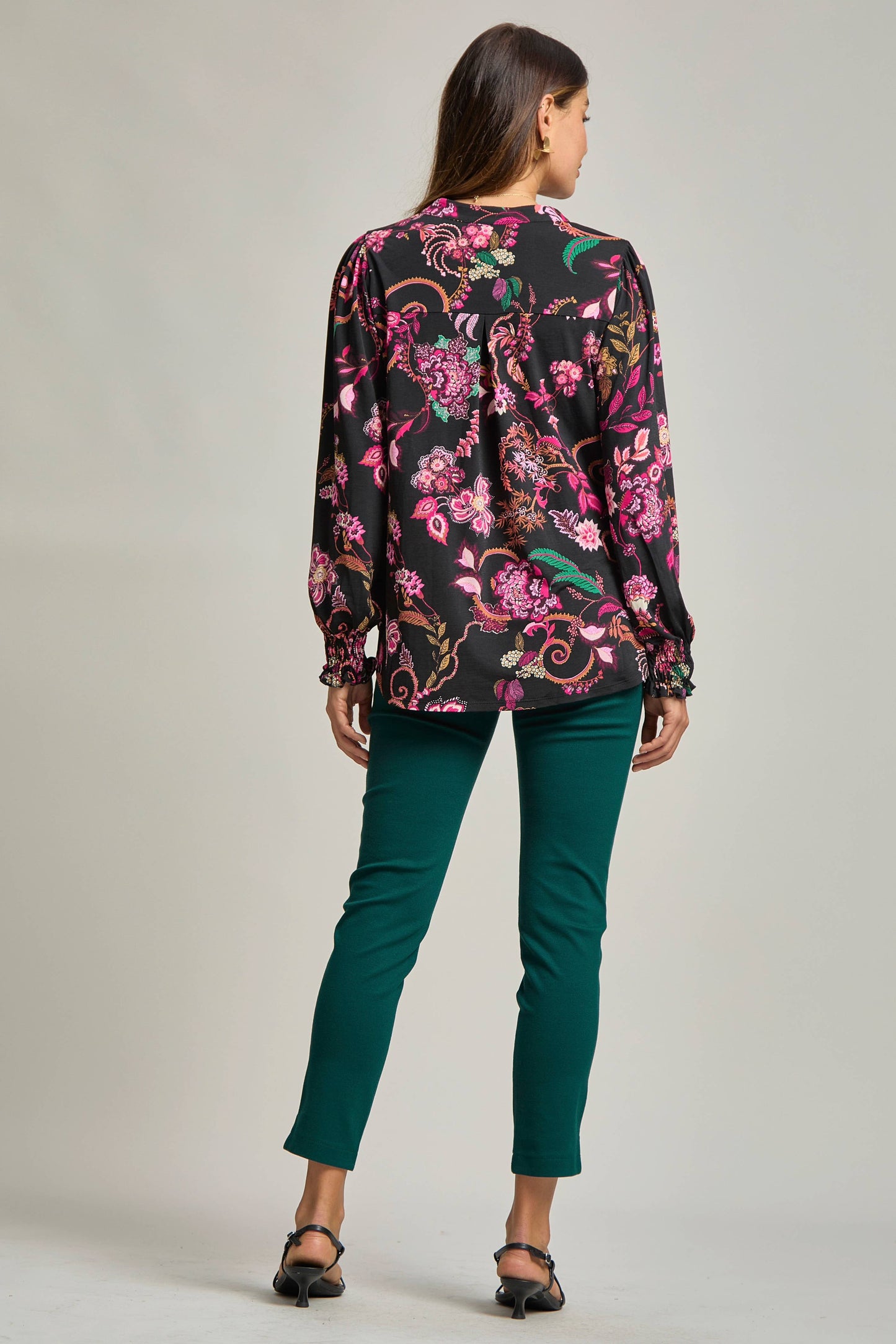 Black Floral Smock Sleeve Top