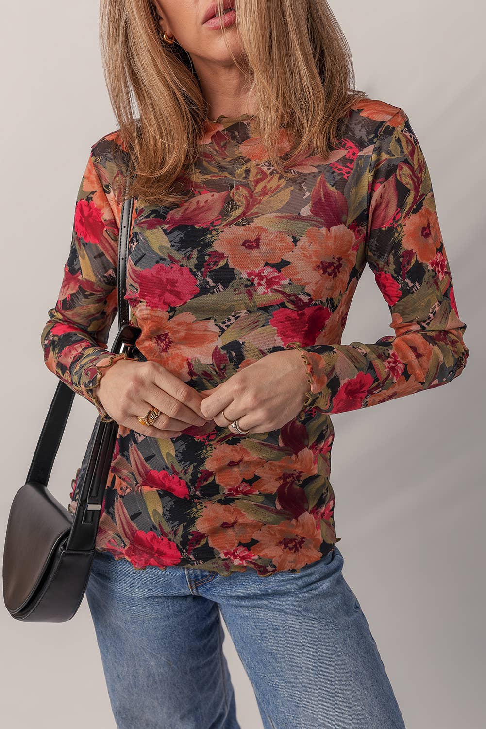 Floral Print Mesh Top
