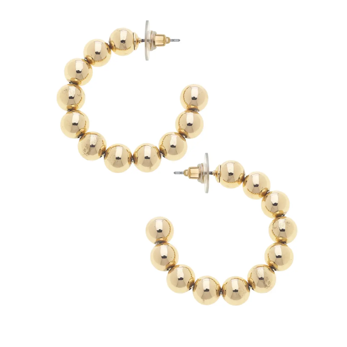 Jasper Ball Bead Hoop Earrings in Shiny Gold