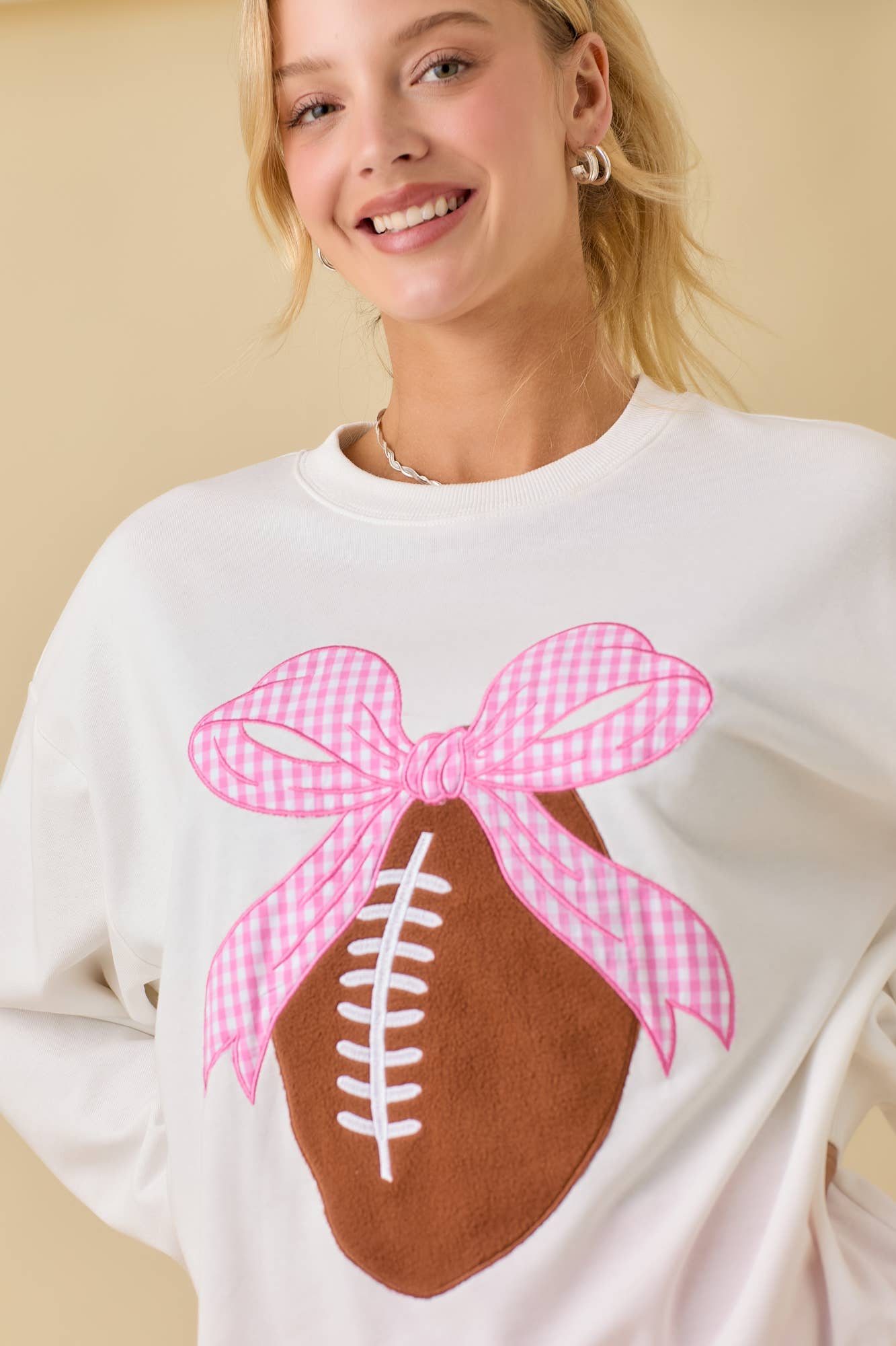 Ribbon Bow Football Patchwork Sweatshirt