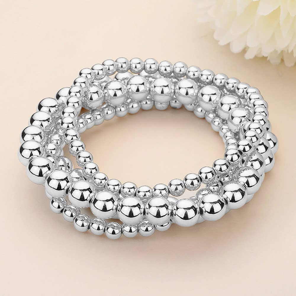 Metal Ball Stretch Multi Layered Bracelets-4 Pack