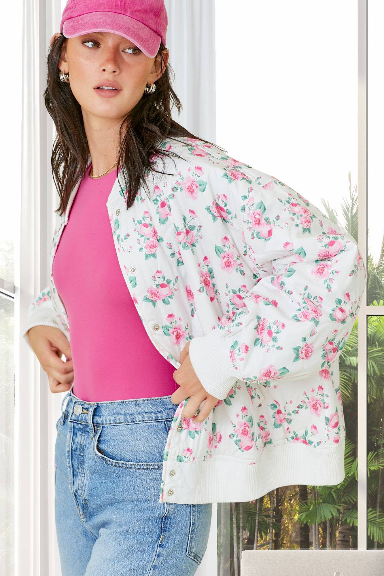 Floral Printed Oversized Quilted Bomber Jacket – Zella Rose Boutique