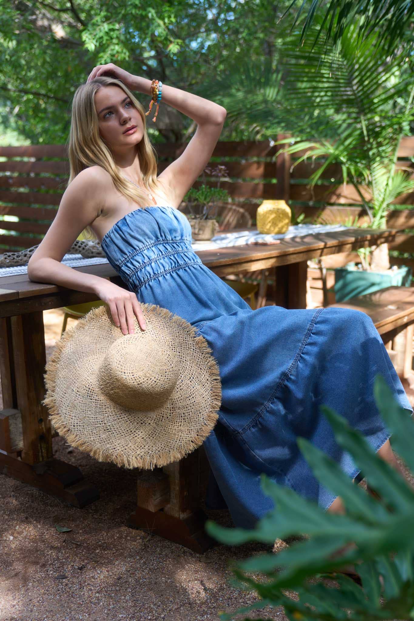 Strapless Tiered Denim Mini Sundress