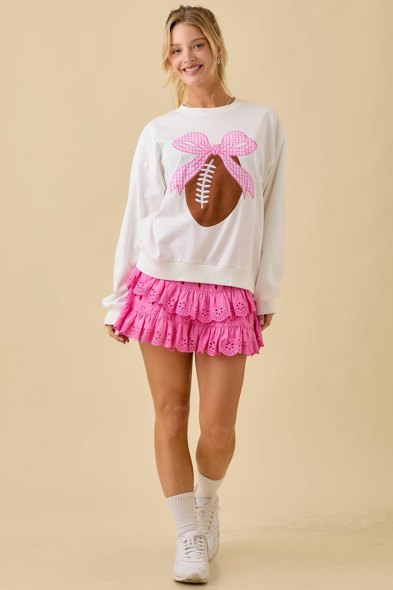 Ribbon Bow Football Patchwork Sweatshirt