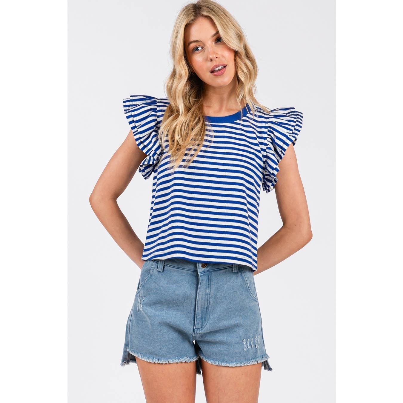 Stripe Double Ruffle Top