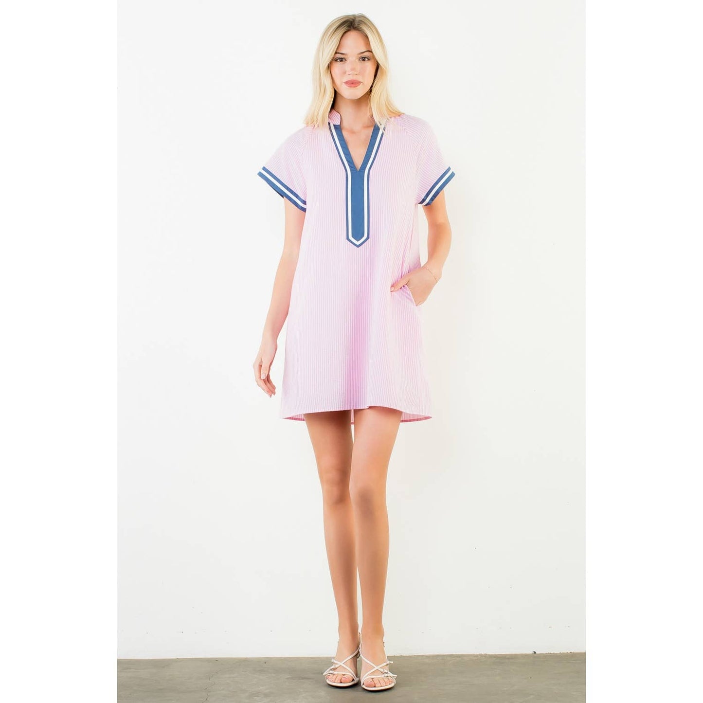 Short Sleeve Striped Textured Dress