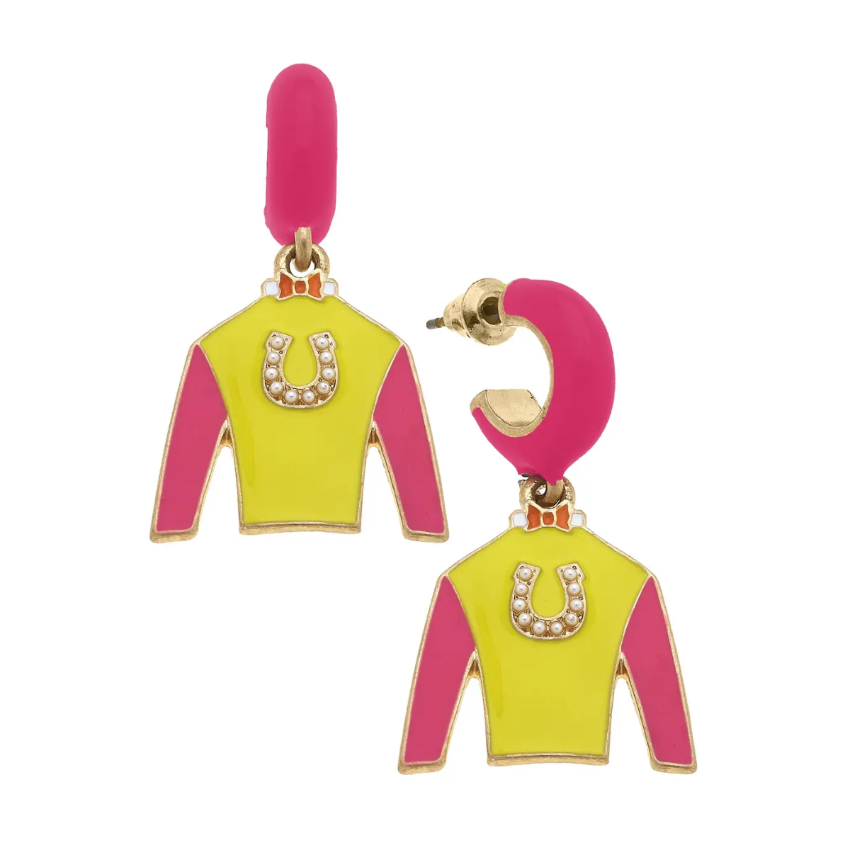 Harley Jockey Silk Huggie Drop Earrings in Pink