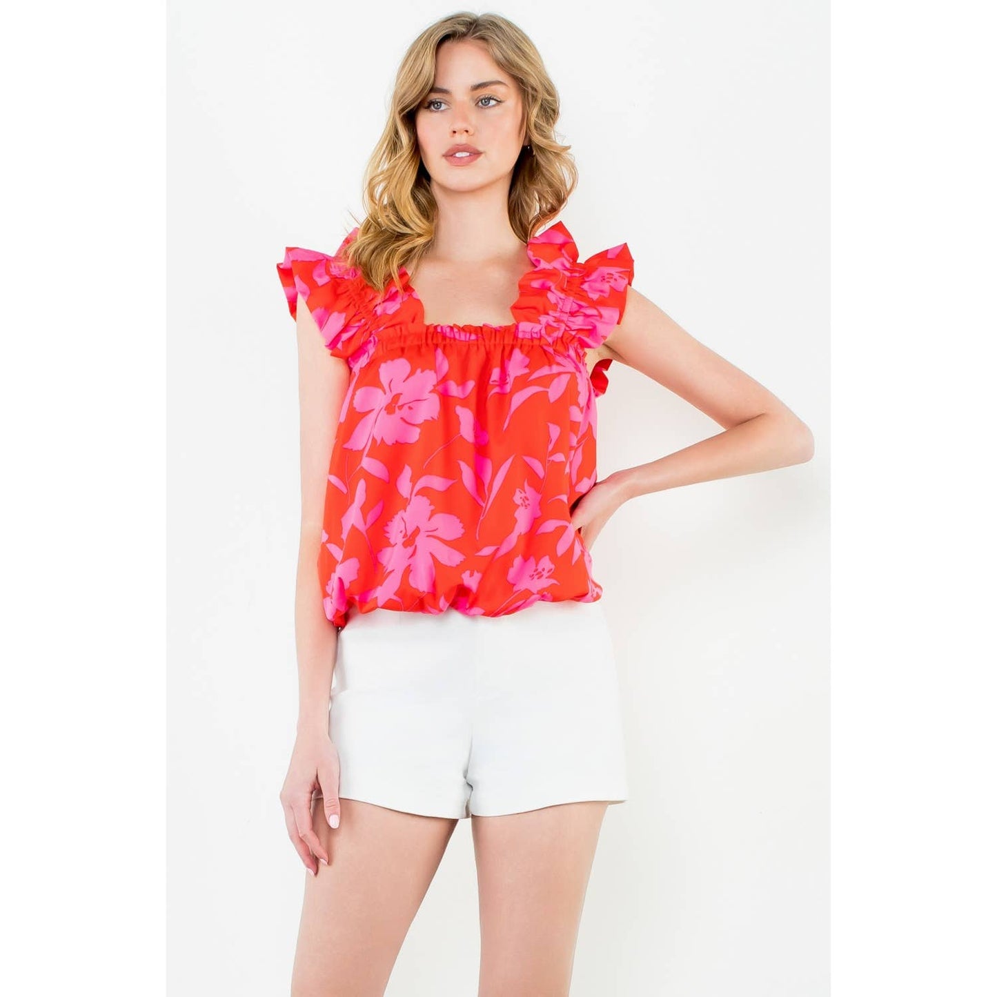 Floral Print Ruffle Strap Tank Top