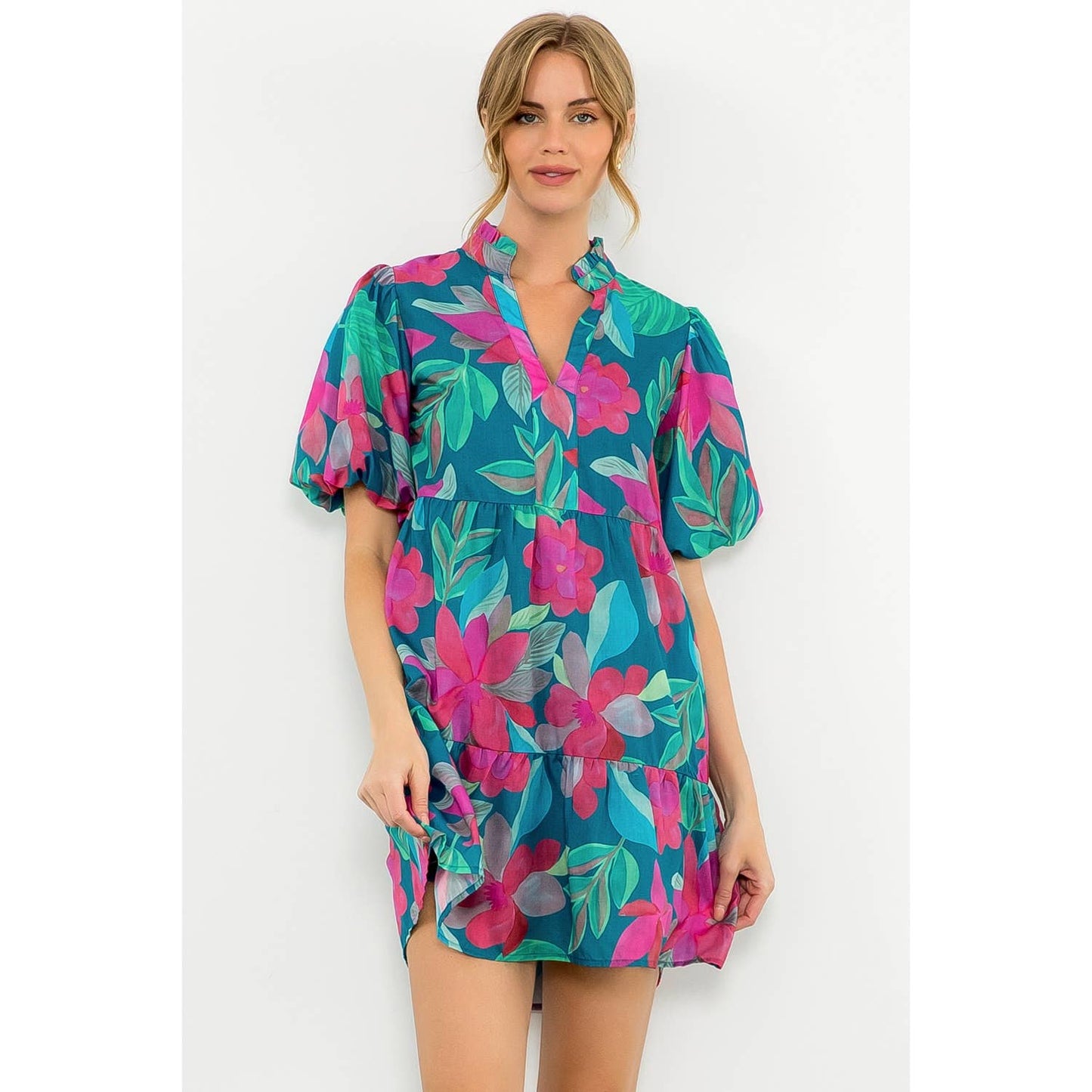 Puff Sleeve Flower Print Dress