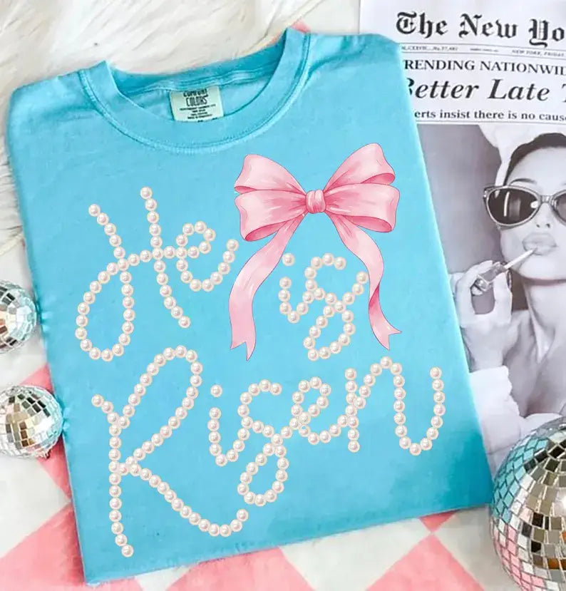 He is Risen Pearls and Bow Tee
