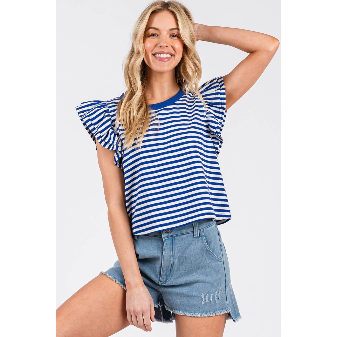 Stripe Double Ruffle Top