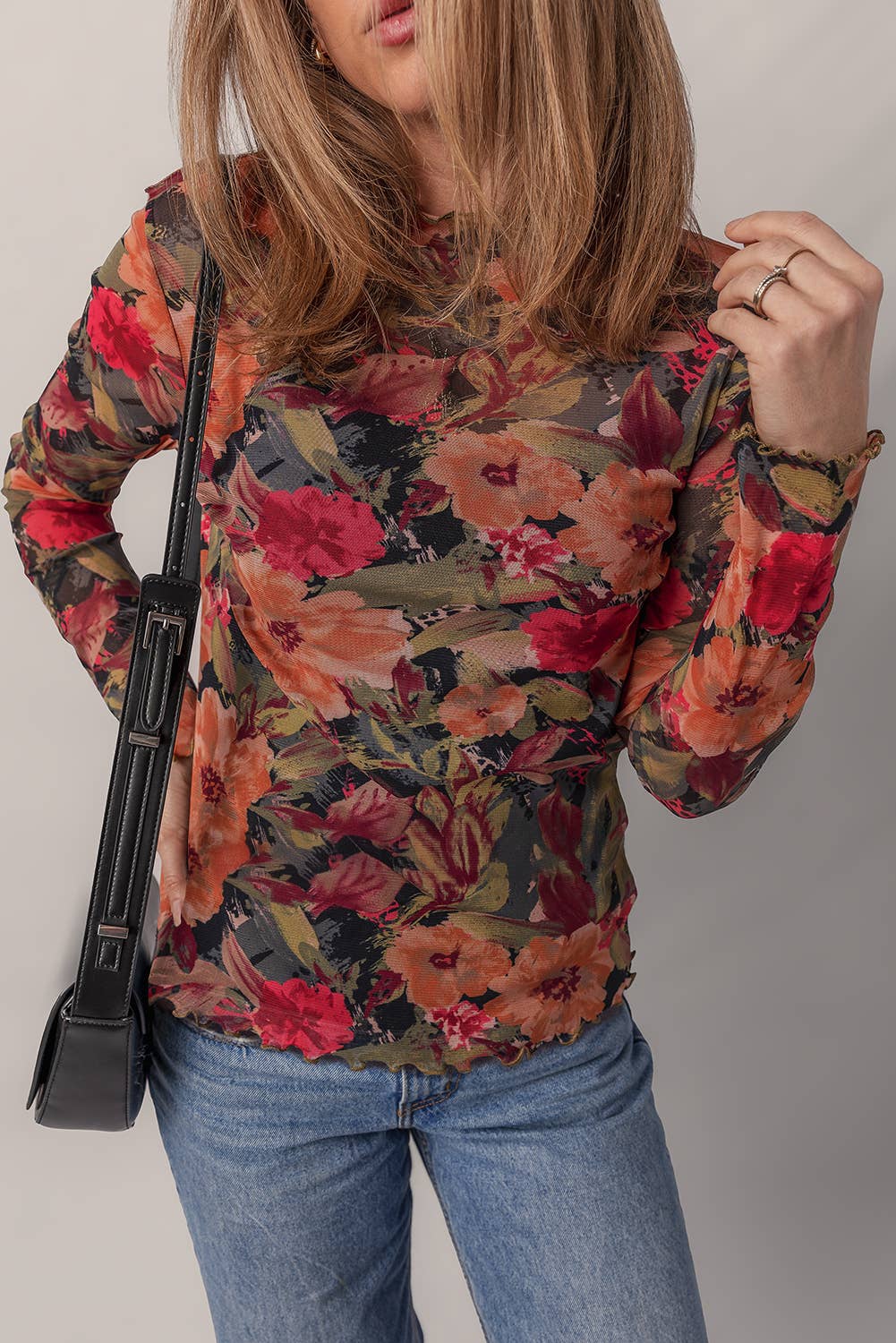 Floral Print Mesh Top