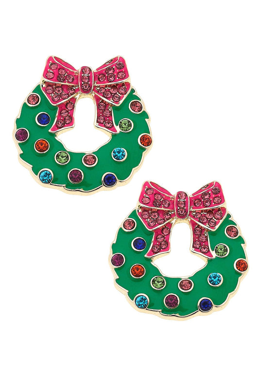 Bejeweled Christmas Wreath Earrings