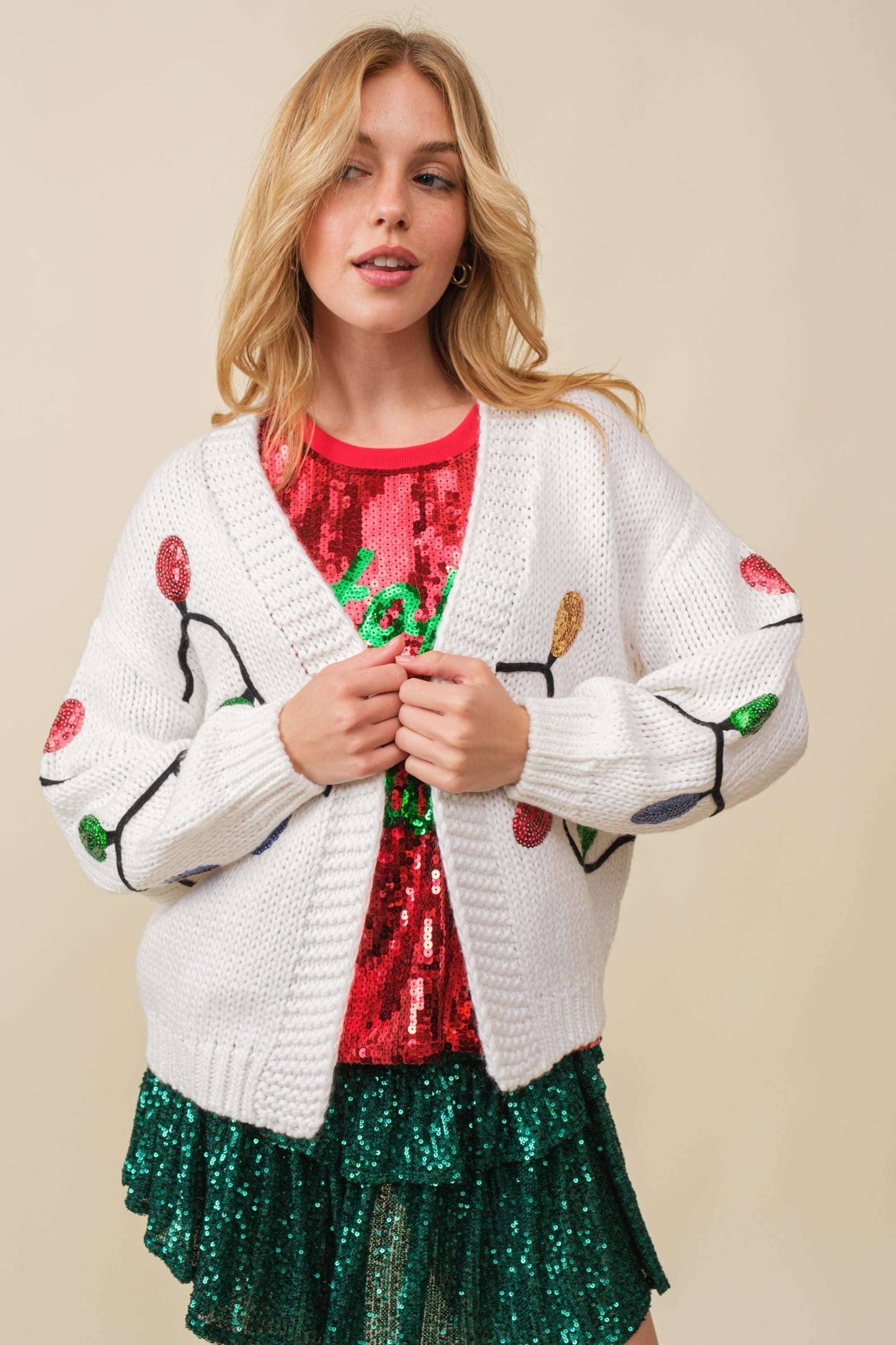 Christmas Sequin Lights Cardigan