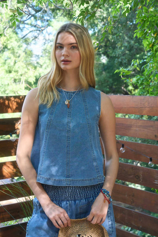 Seam Detail Sleeveless Denim Top
