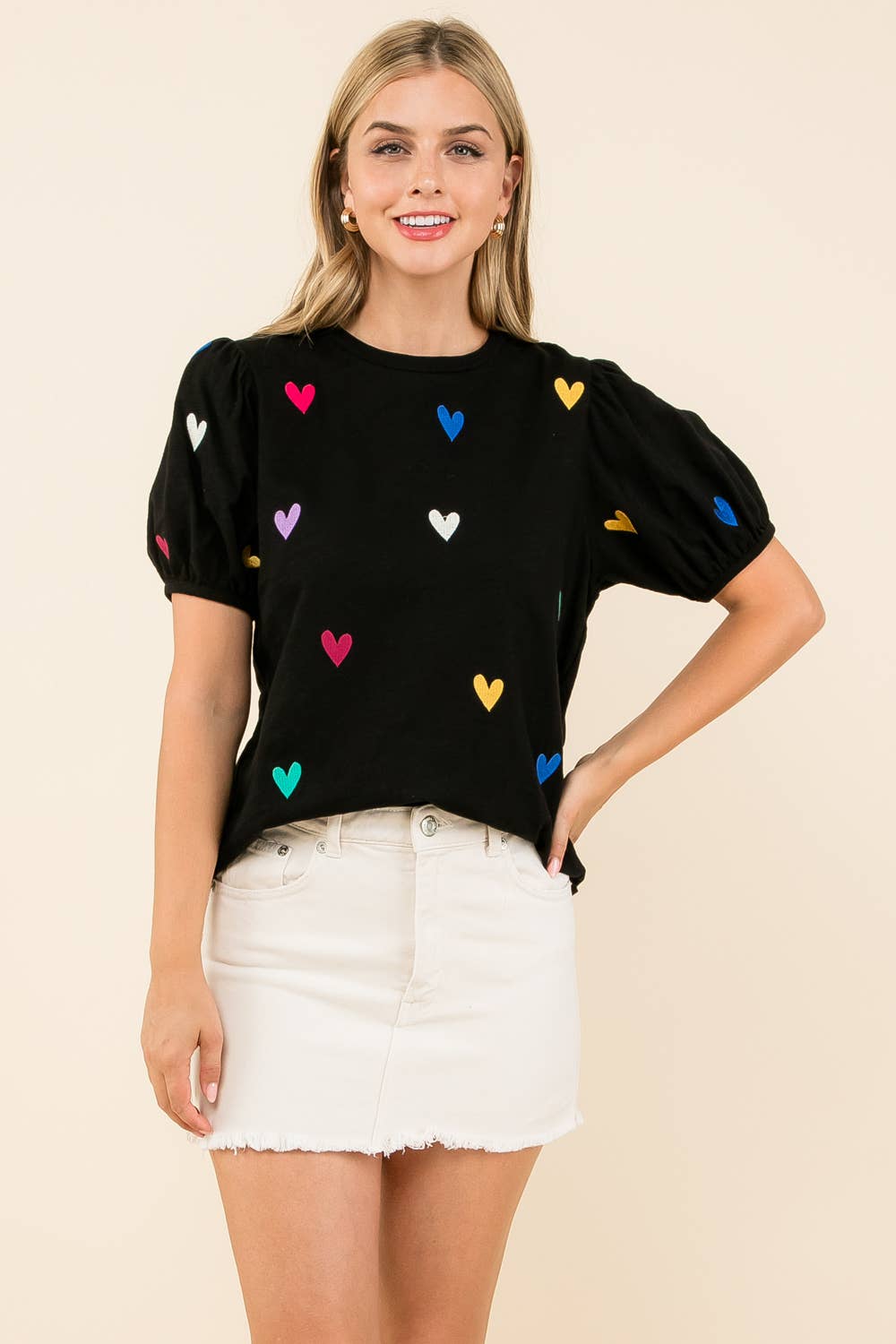 Embroidered Heart Short Sleeve Top