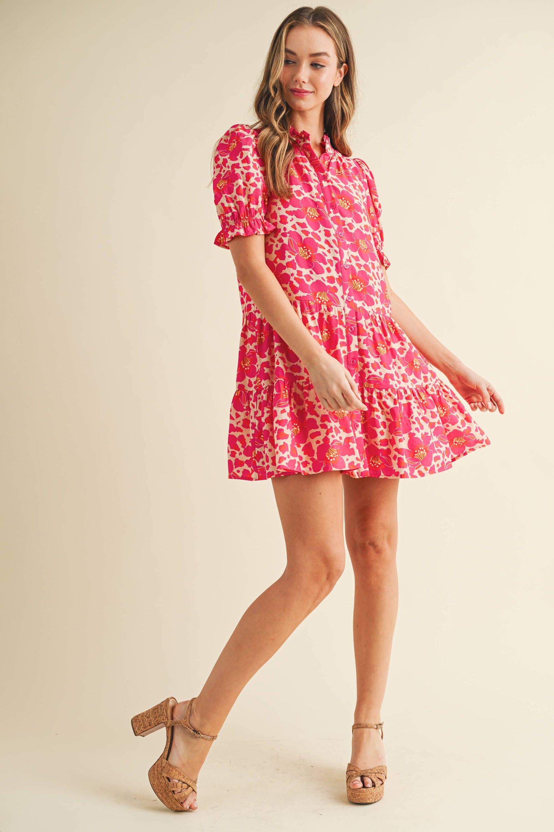 knee length dresses for ladies Floral Print Button Down Front Mini Dress – Zella Rose Boutique