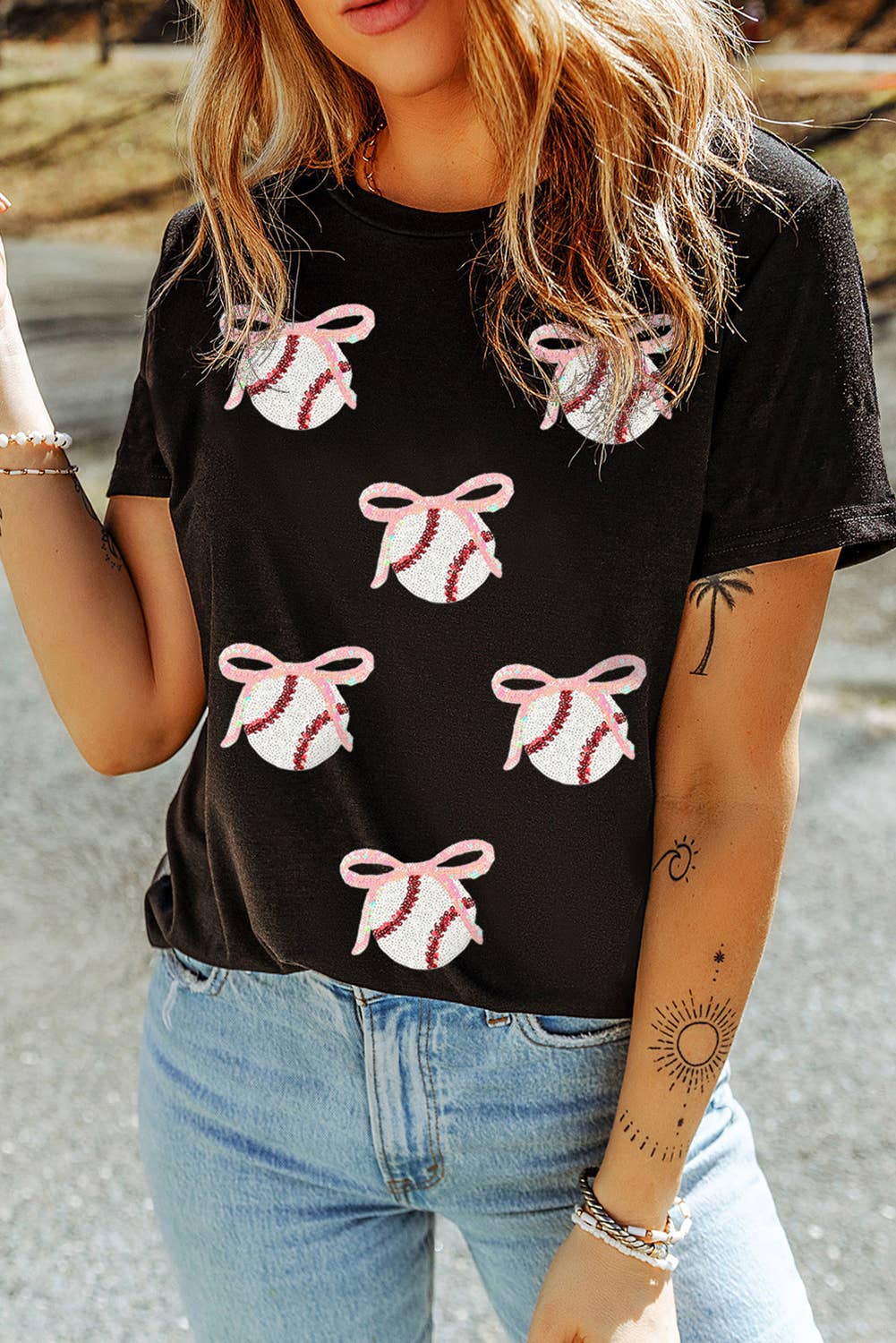 Sequin Bow Baseball Tee