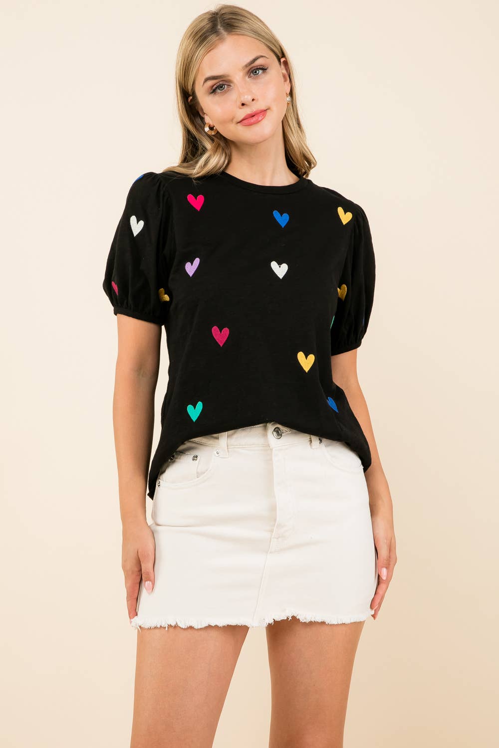 Embroidered Heart Short Sleeve Top