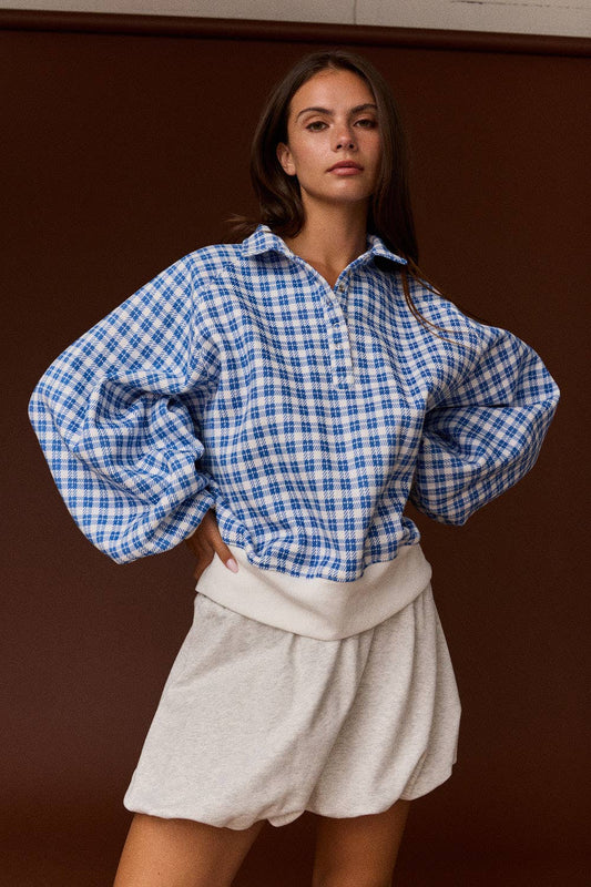 Plaid Button Pullover
