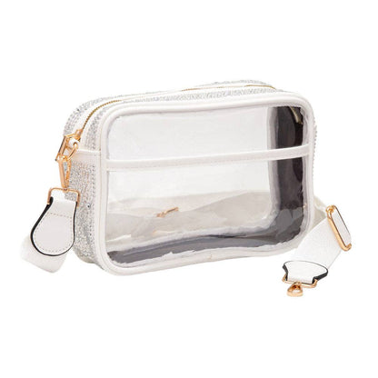 Bling Studded Faux Leather Clear Rectangle Crossbody Bag