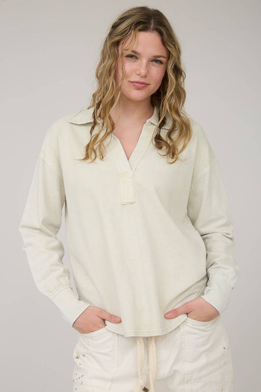 Washed Collared Knit Top