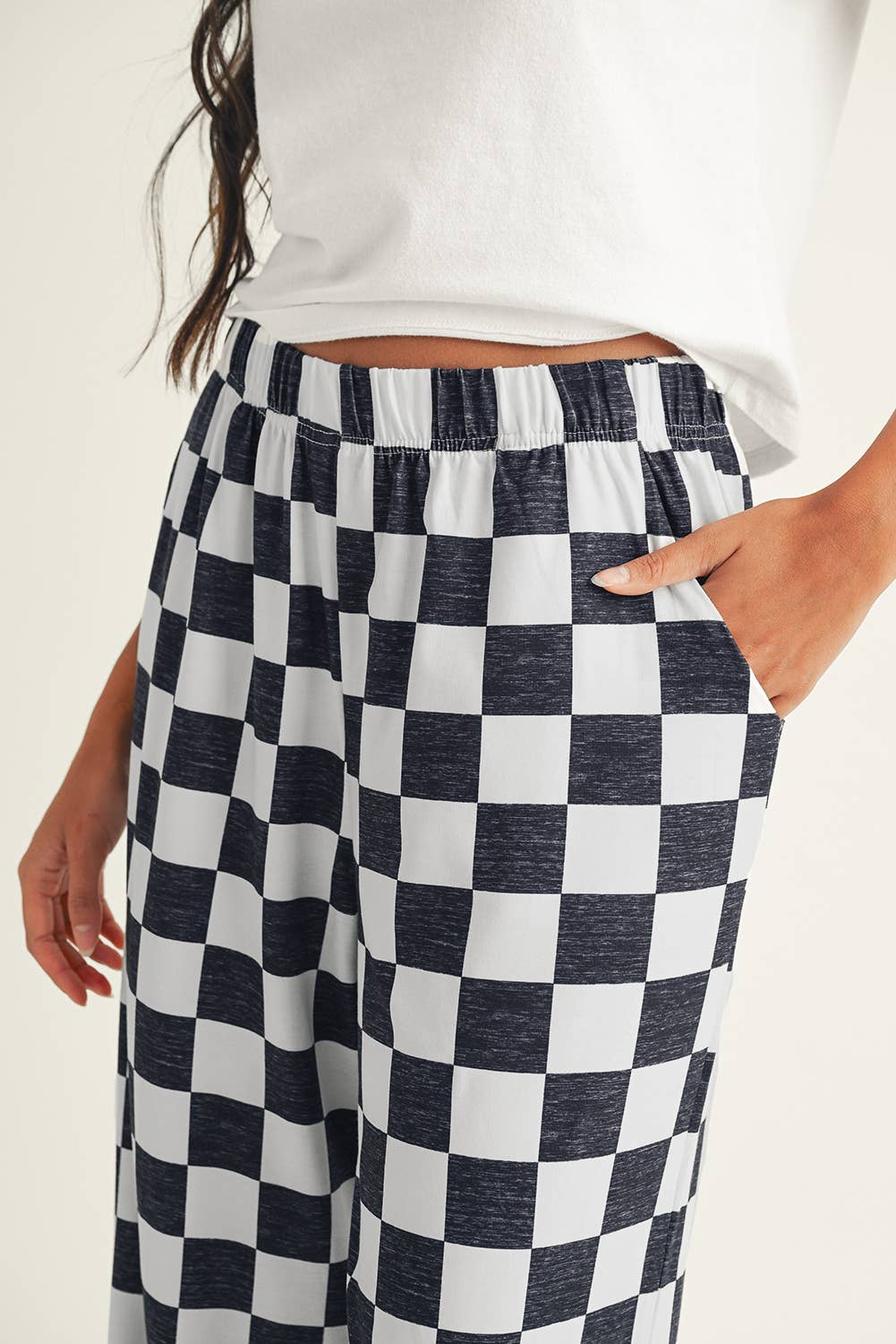Checked Print High Waist Pants