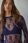 Knit Jacquard Lace Long Sleeve Mock Neck Top