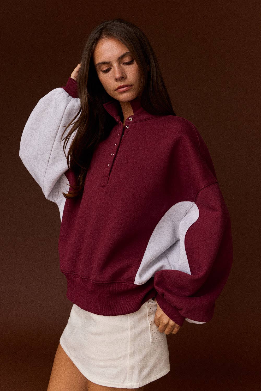 Half-Snap Contrast Sleeve Sweatshirt