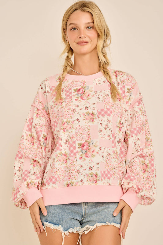 Patchwork Floral Crewneck Sweatshirt