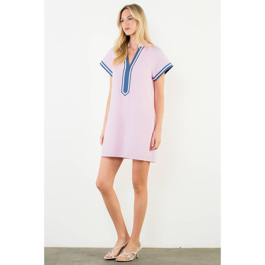 Short Sleeve Striped Textured Dress