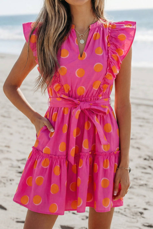 Polka Dot Print Ruffle Dress