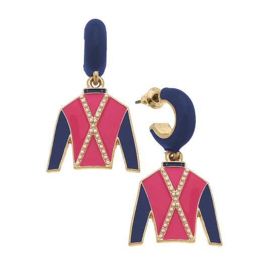 Dixie Jockey Silk Huggie Drop Earrings in Navy