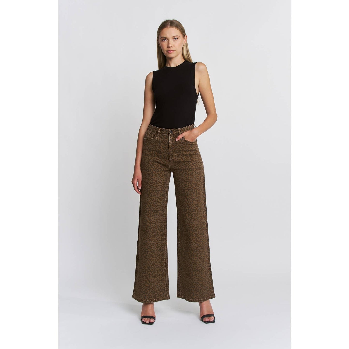 Super High Wide Leg Leopard Jeans
