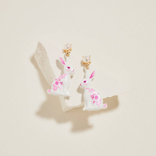 Chinoiserie Printed Easter Bunny Post Earrings