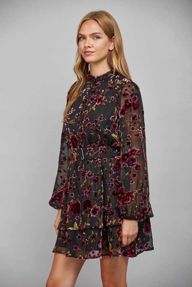 Floral Burnout Button Front Dress