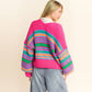 Chunky Knit Multi Striped Open Sweater Cardigan