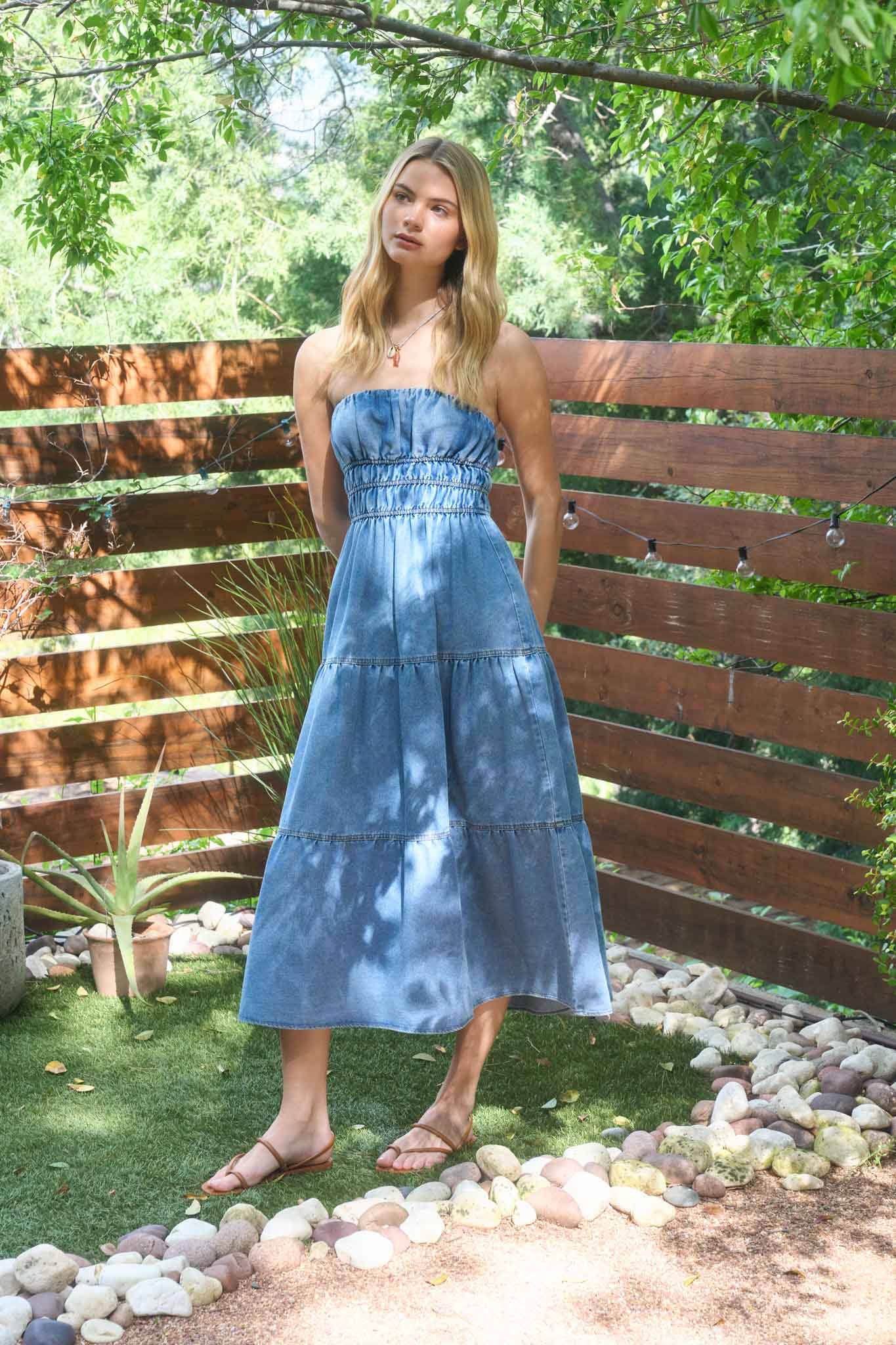 Strapless Tiered Denim Mini Sundress