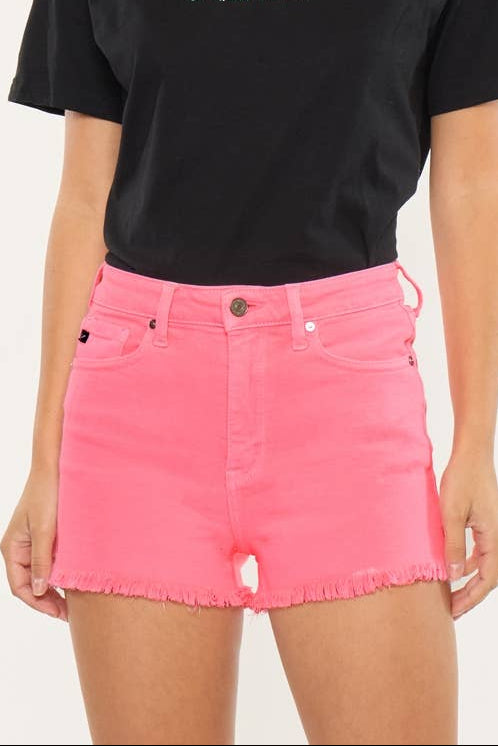 High Rise Neon Pink Denim Shorts