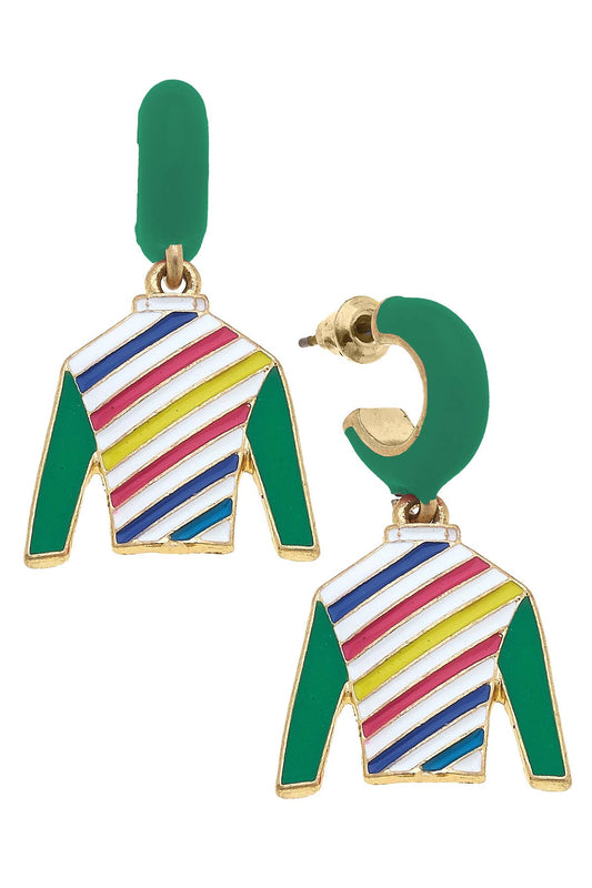 Mabel Jockey Silk Huggie Drop Earrings in Green