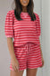 Stripe Puff Sleeve Shorts Set
