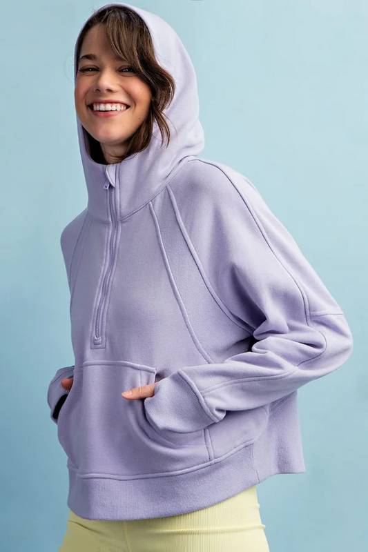 Cropped Half Zip Hoodie - Lavender