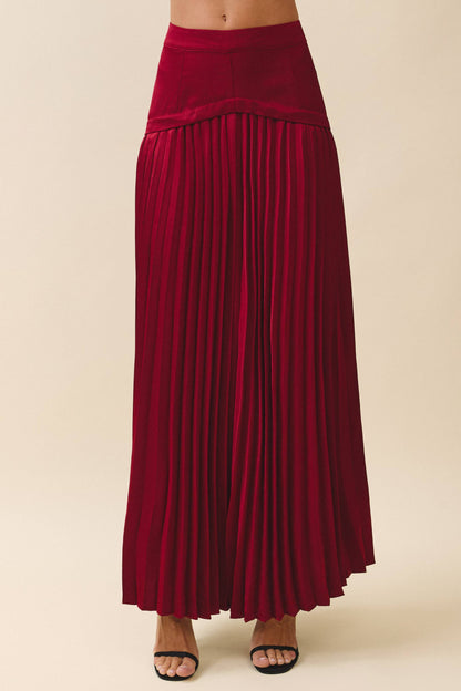 Wide Yoke Panel Accordion Pleats Maxi Skirt